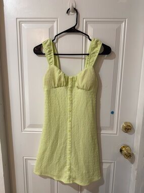 Lime Textured Button-Front Mini Dress